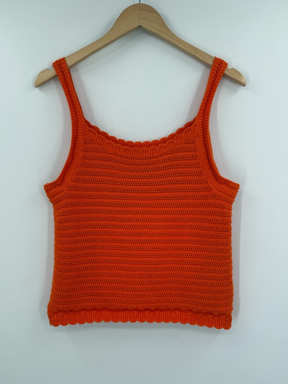 J.Crew 100% Cotton Squareneck Crochet Tank Top | Bright Persimmon | Medium
